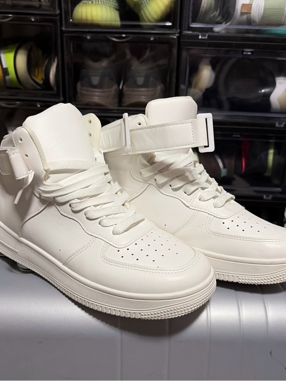 Men's High-Top Strap Sneakers in Cream